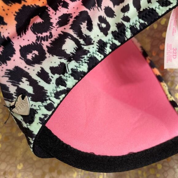 PINK Victorias Secret Colorful Leopard Heartbreaker Plunge Push Up Bra, 32D - Picture 6 of 6